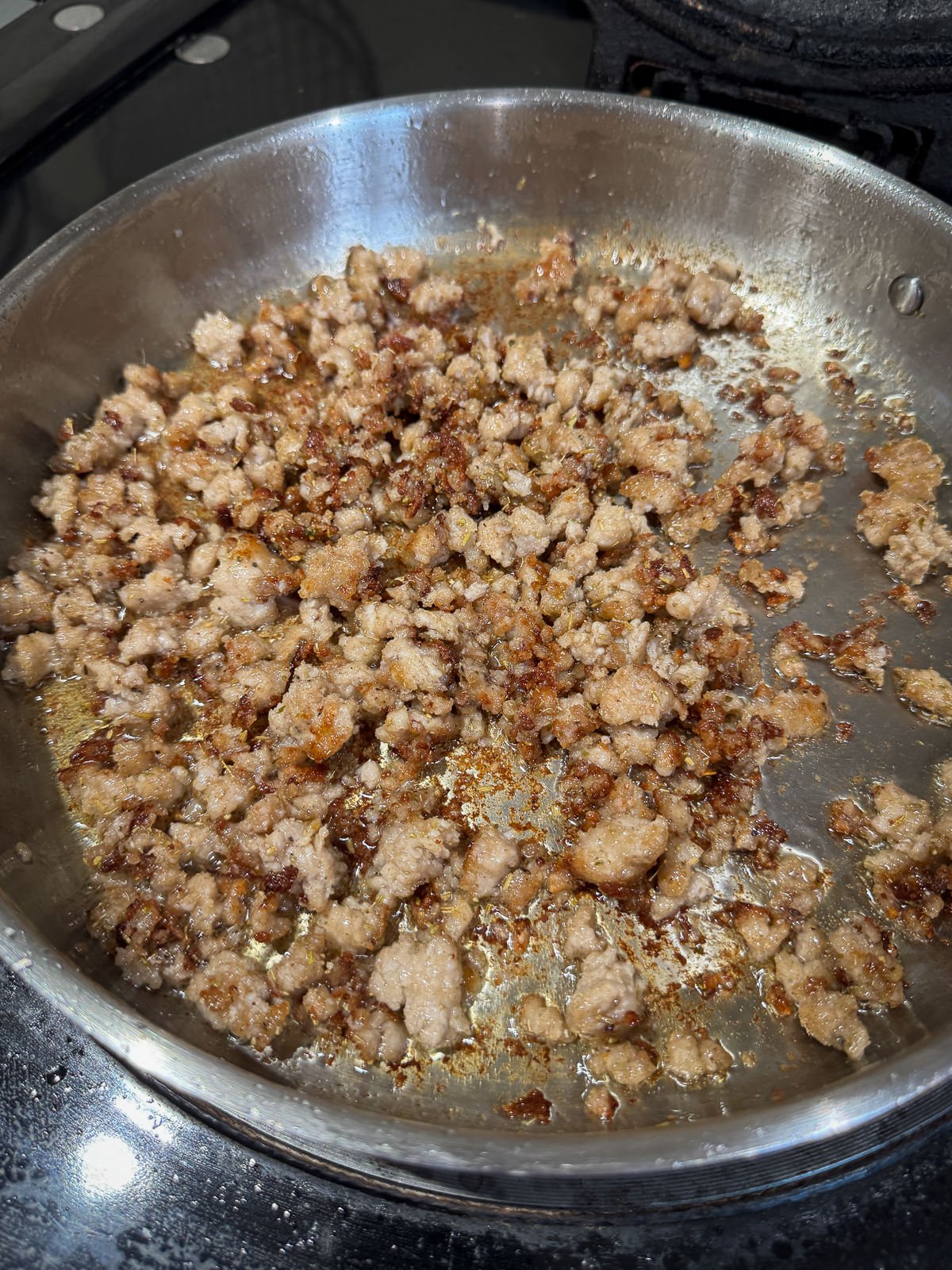 fried caramelised sausage meat