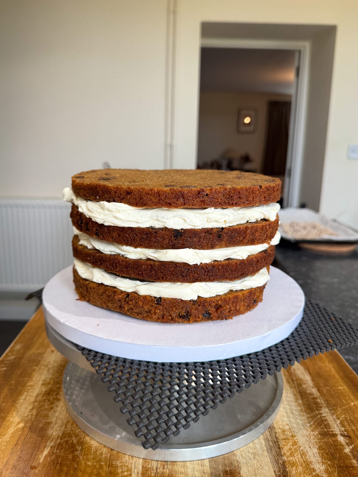 carrot cake layers stacked up
