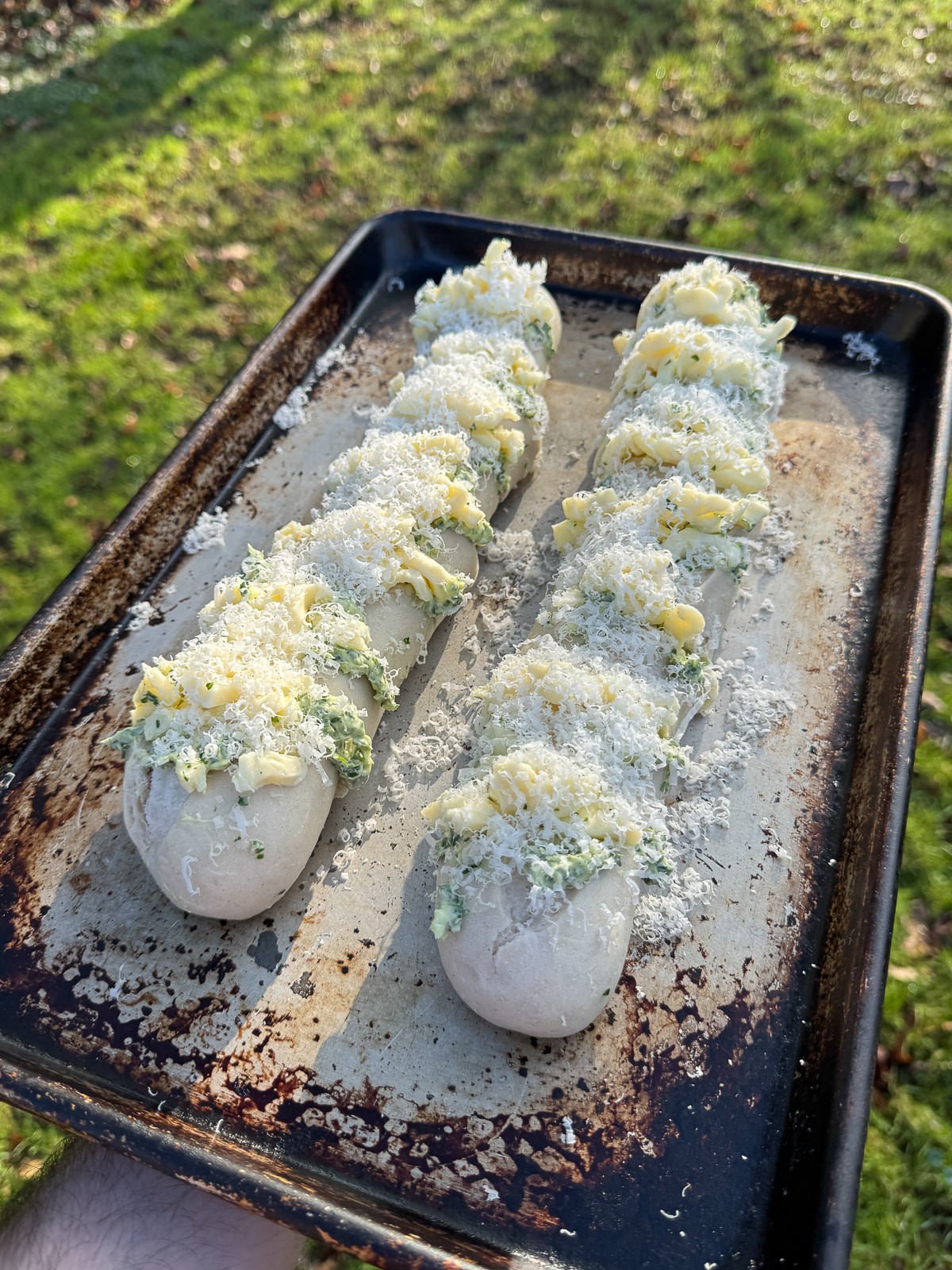 cheese stuffed garlic baguettes