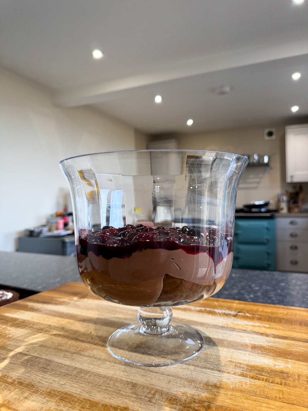 chocolate custard Swiss roll cherries trifle layers