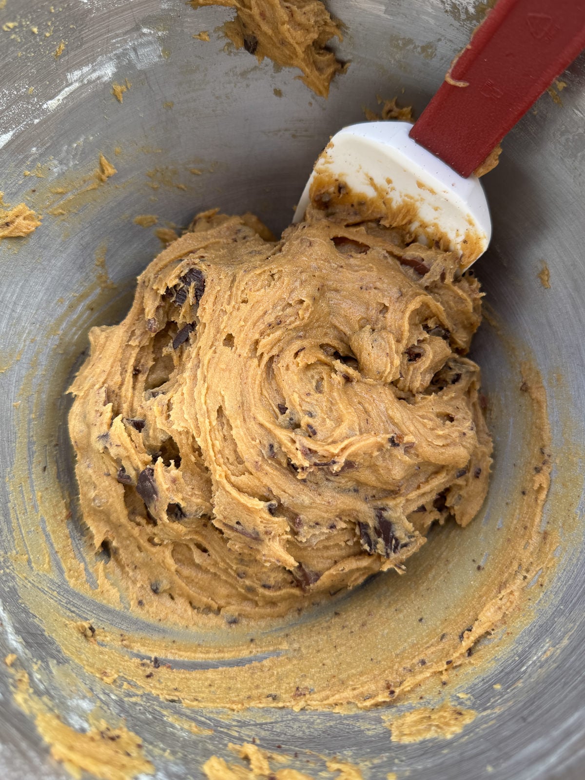 chocolate chunks folded into cookie dough