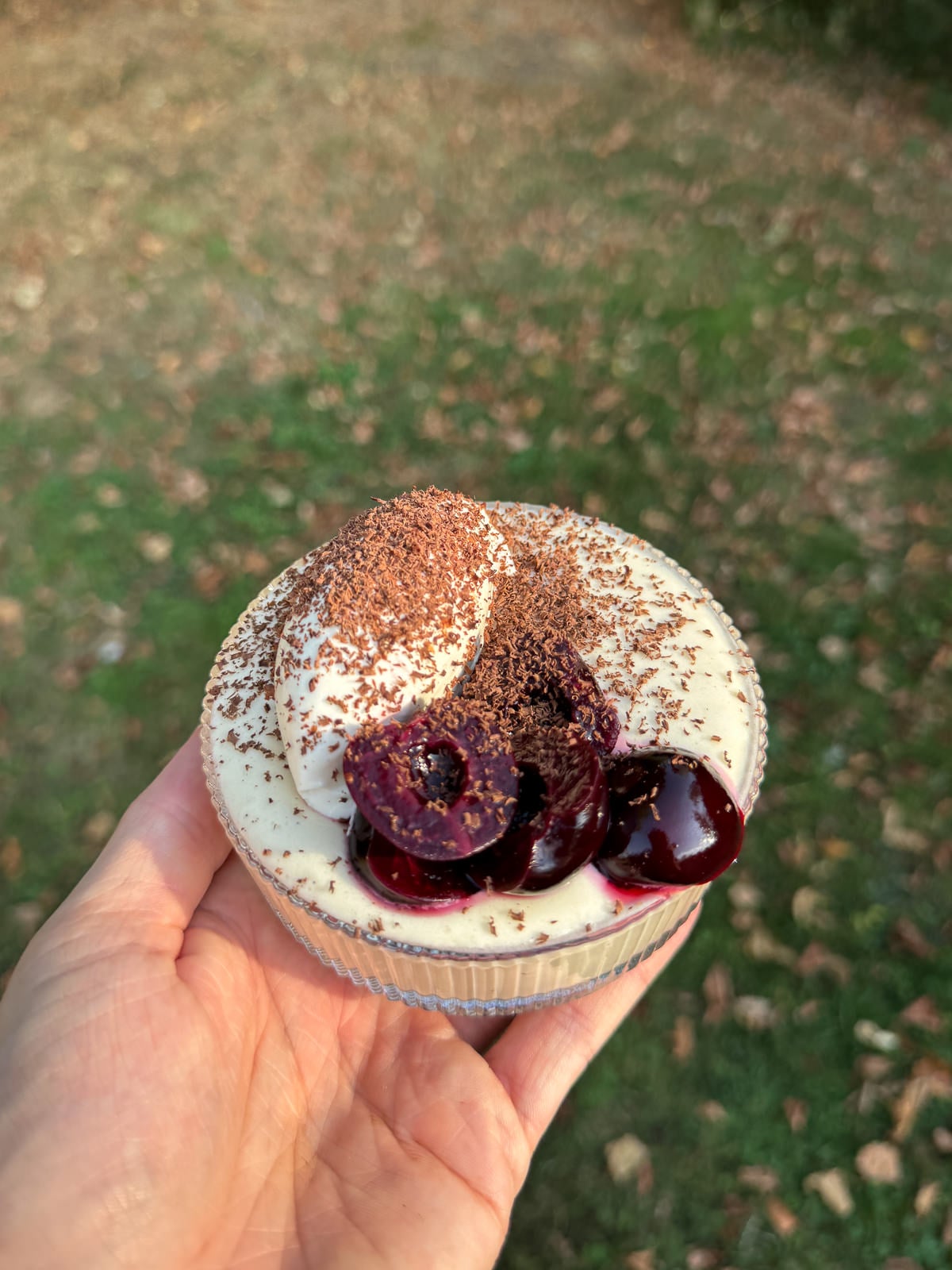 white chocolate mousse with cherries