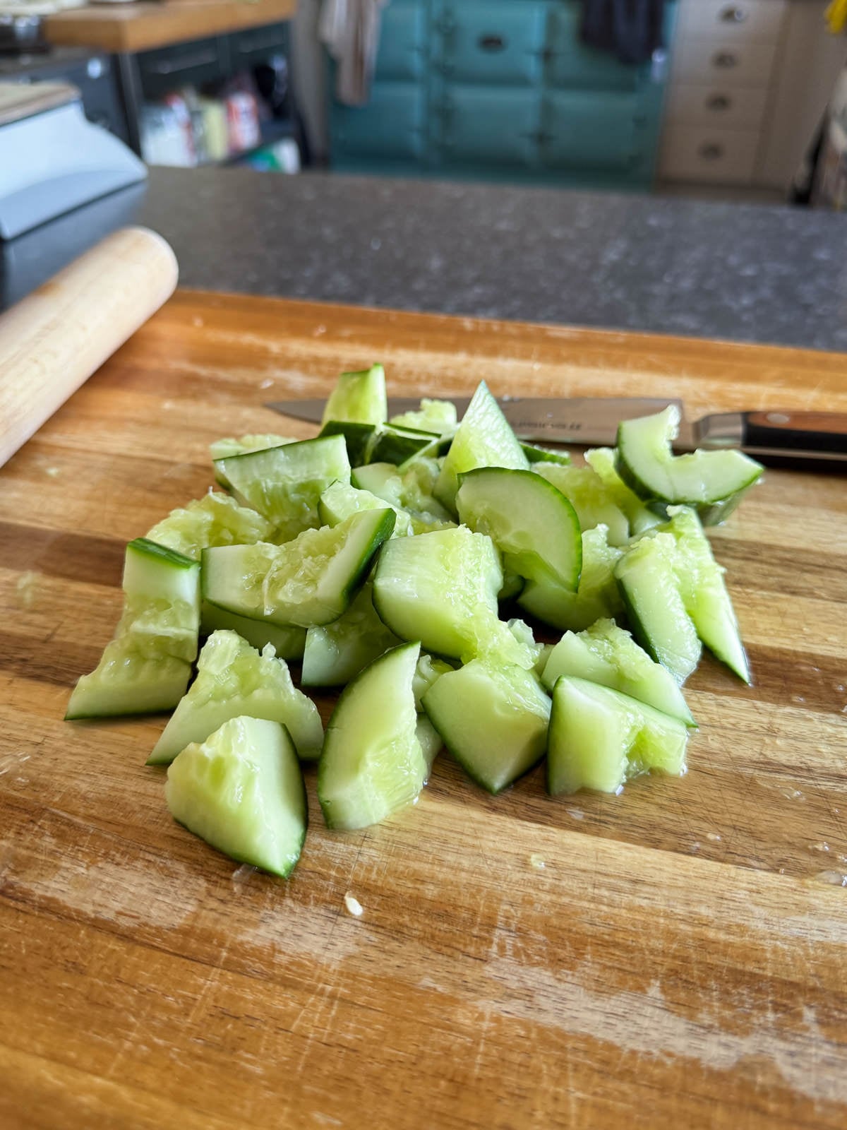 chopped smashed cucumber