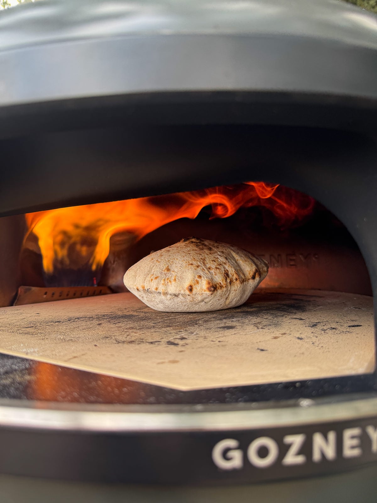 sourdough pita cooked in pizza oven