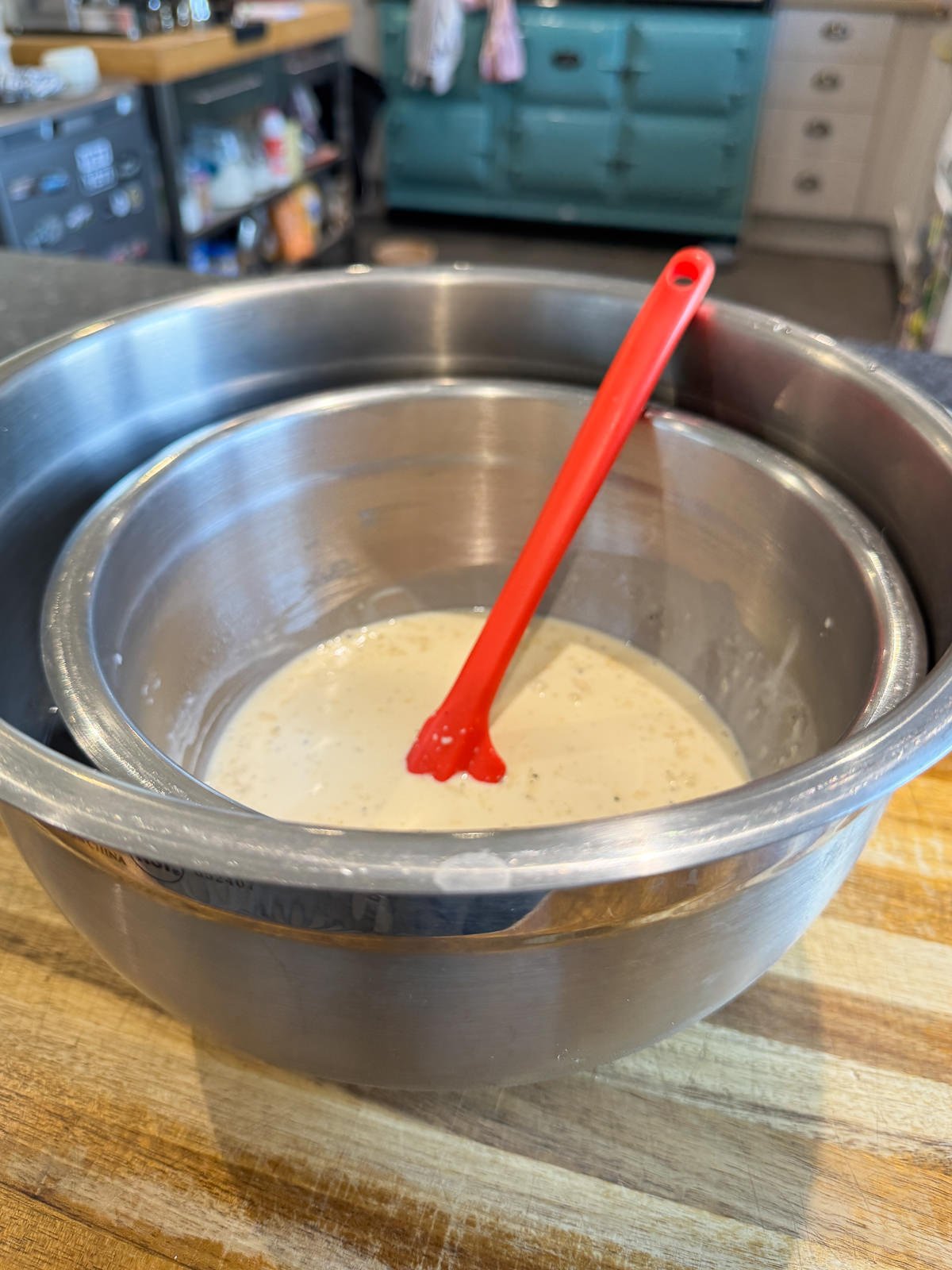 cooling panna cotta mix over ice