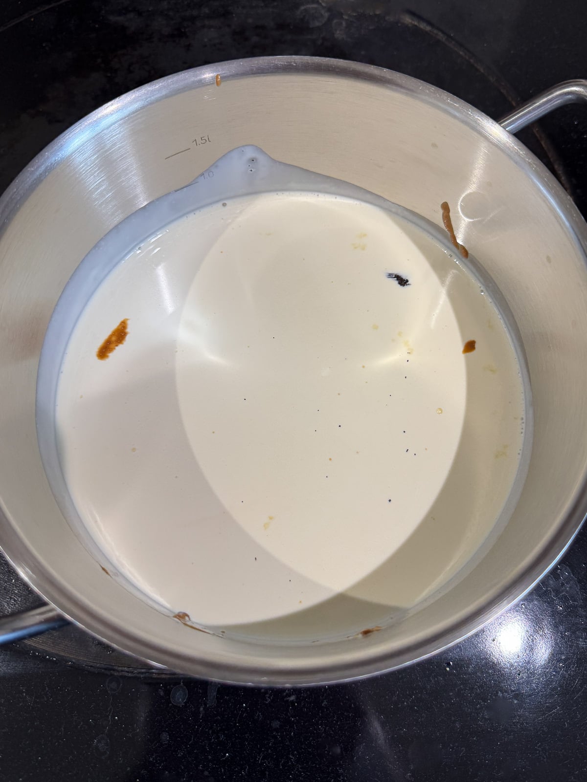 cream & peanut butter warming in pan