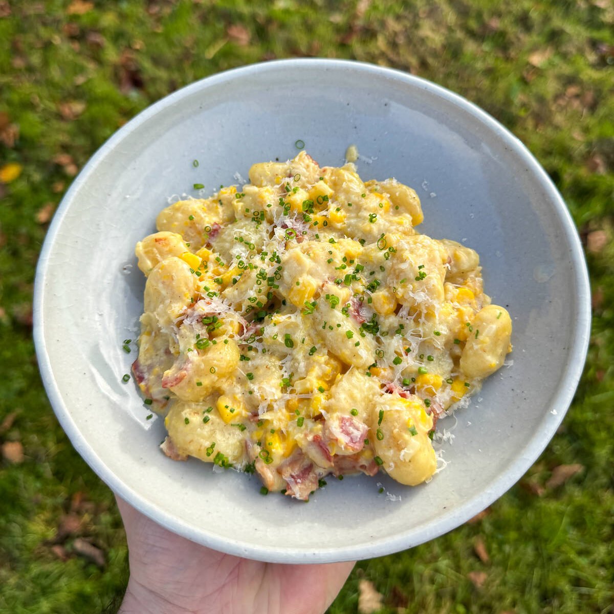 leftover creamed corn gnocchi with crispy bacon