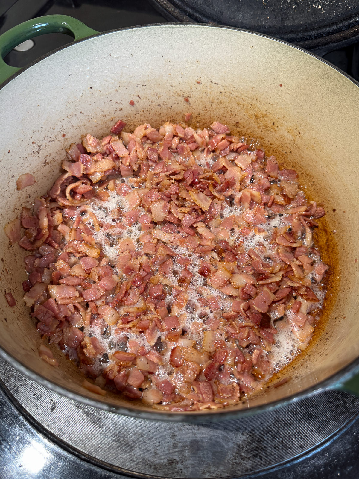 crispy smoked bacon lardons pan fried