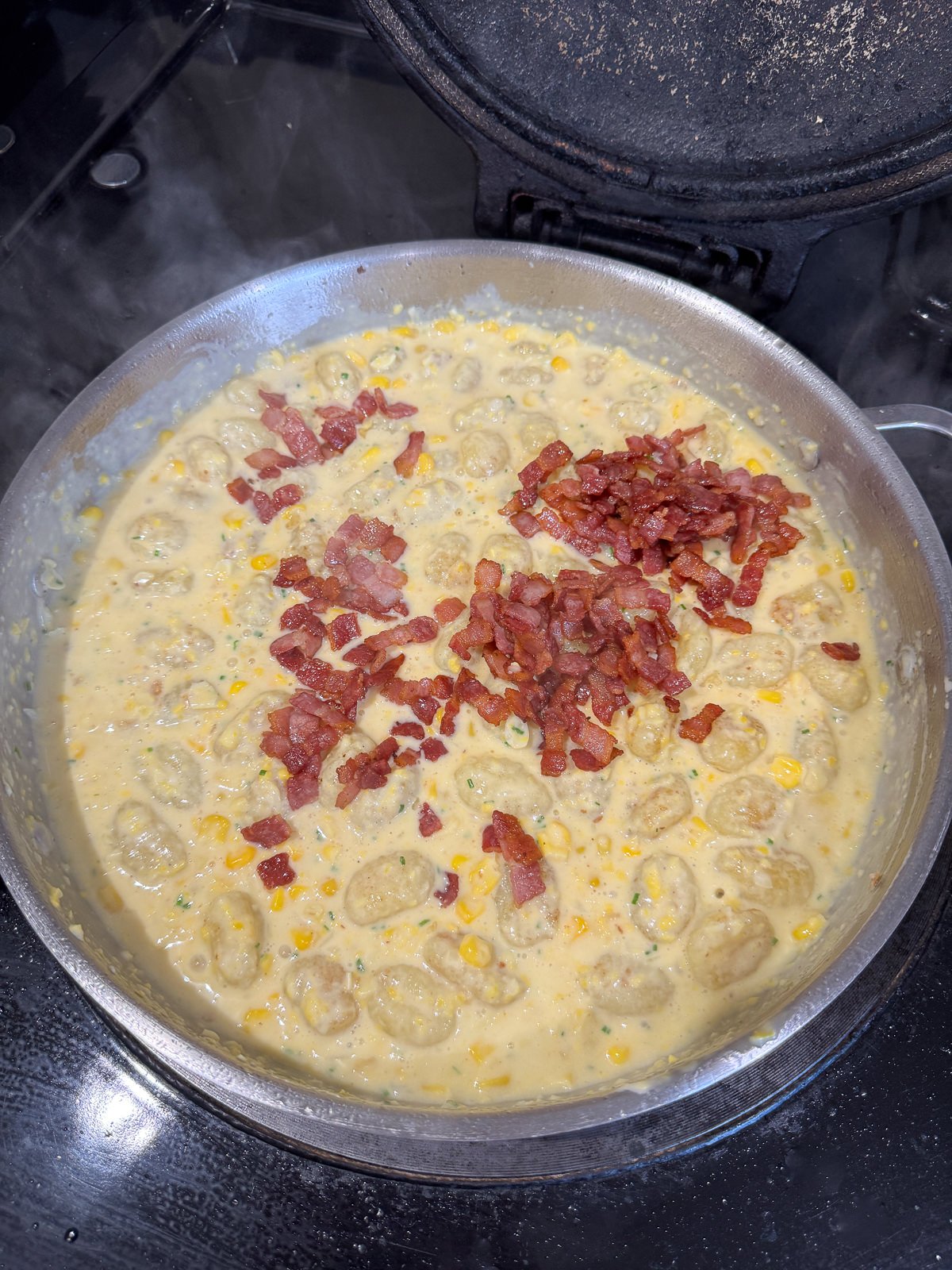 crispy bacon sweetcorn gnocchi