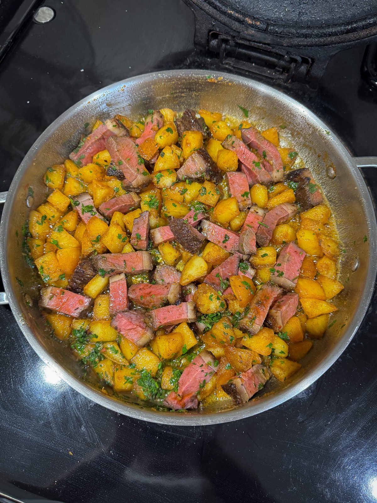 crispy potato hash with leftover roast beef