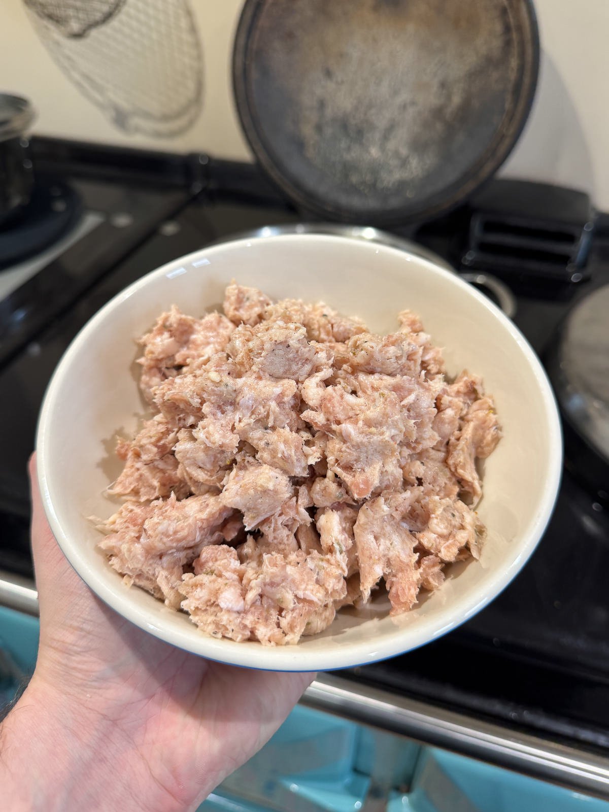 crumbled up sausage meat in bowl