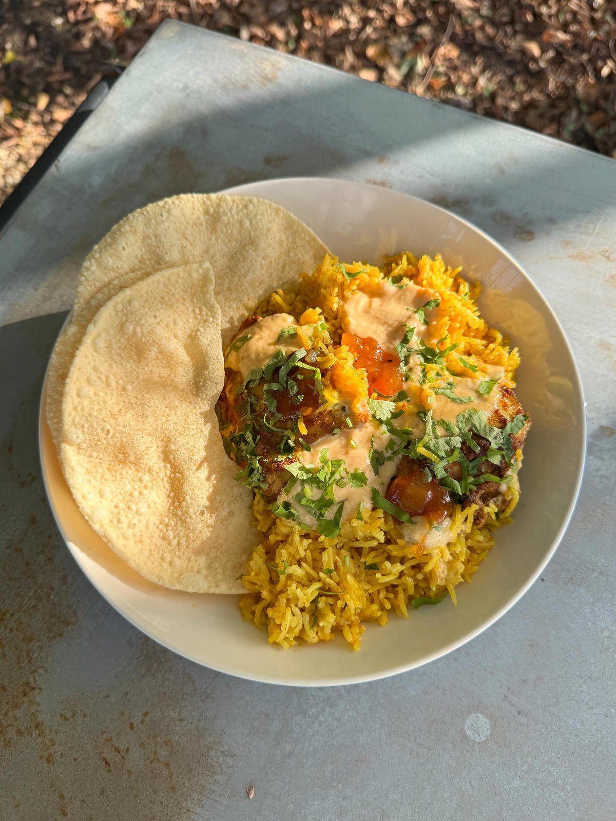 curried rice chicken with mango yogurt