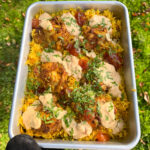 curried chicken coconut rice traybake
