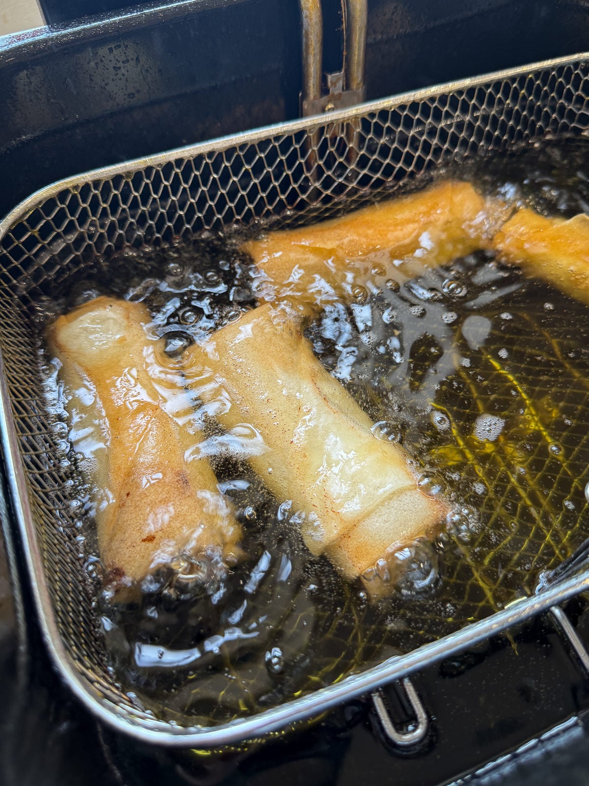 deep frying spring rolls
