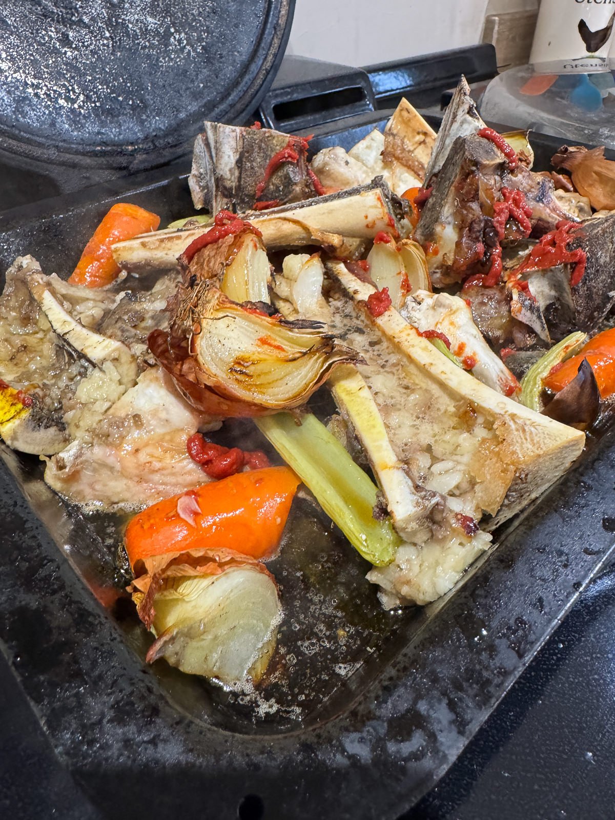 deglazing roasting tin with Guinness