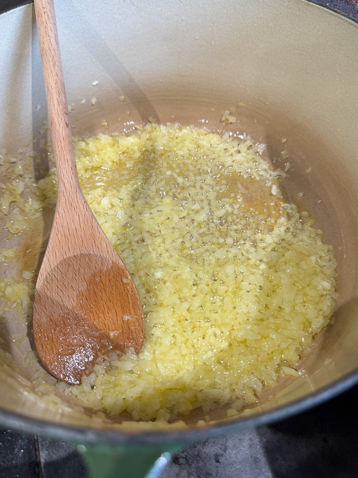 diced onion cooking in butter