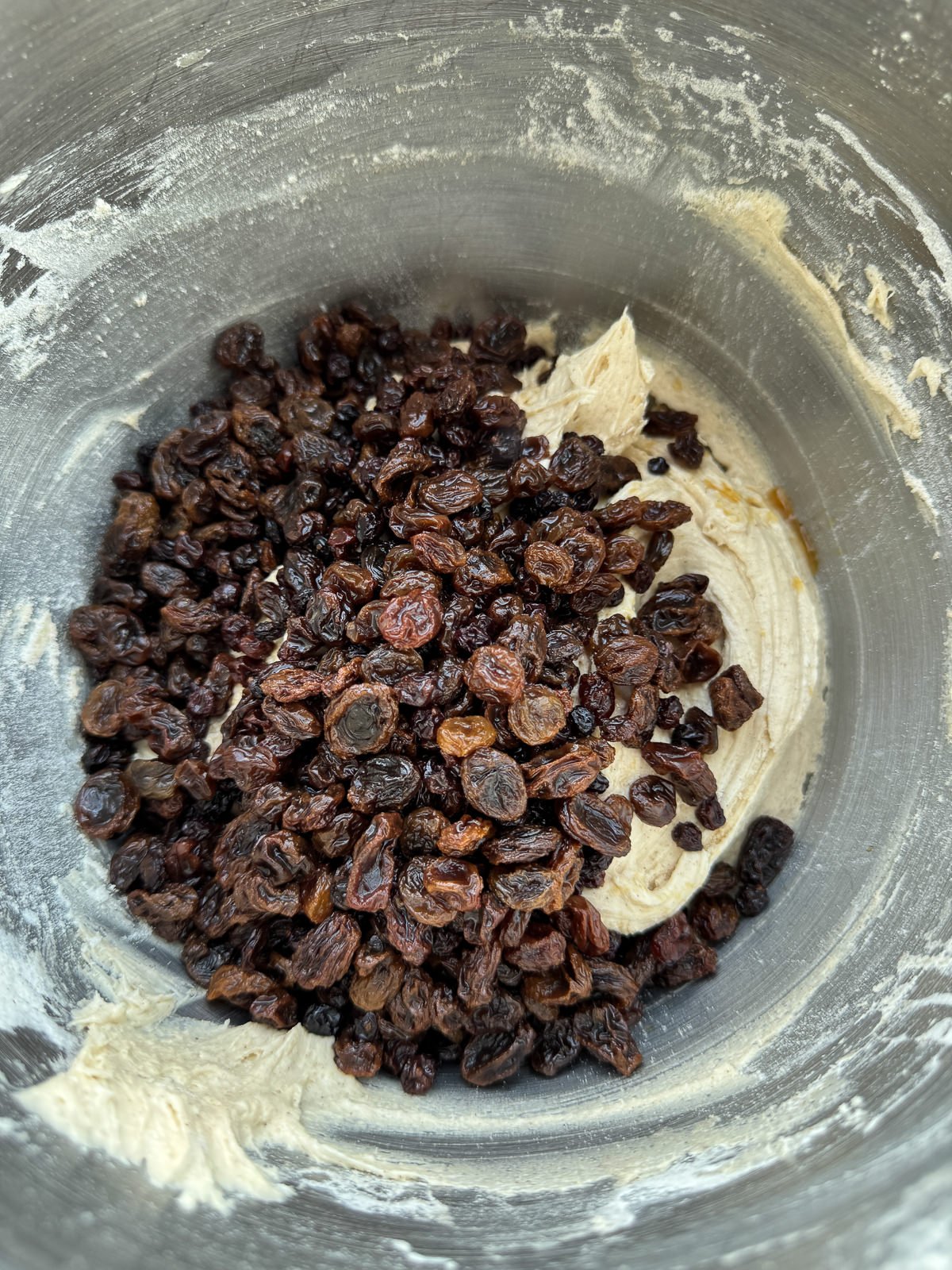 fruit cake batter in mixing bowl