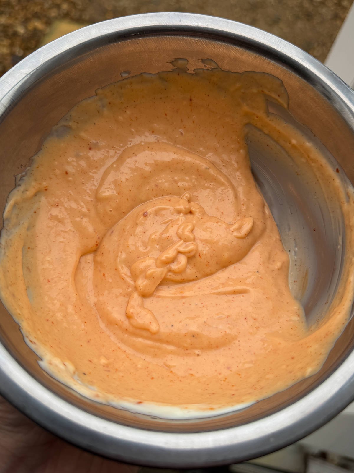 gochujang mayo in mixing bowl
