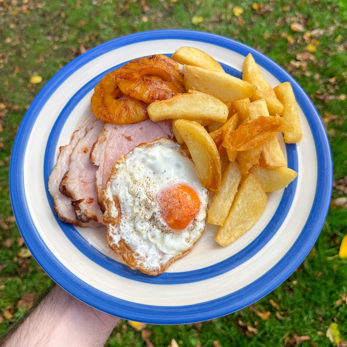 honey roast ham egg and chips