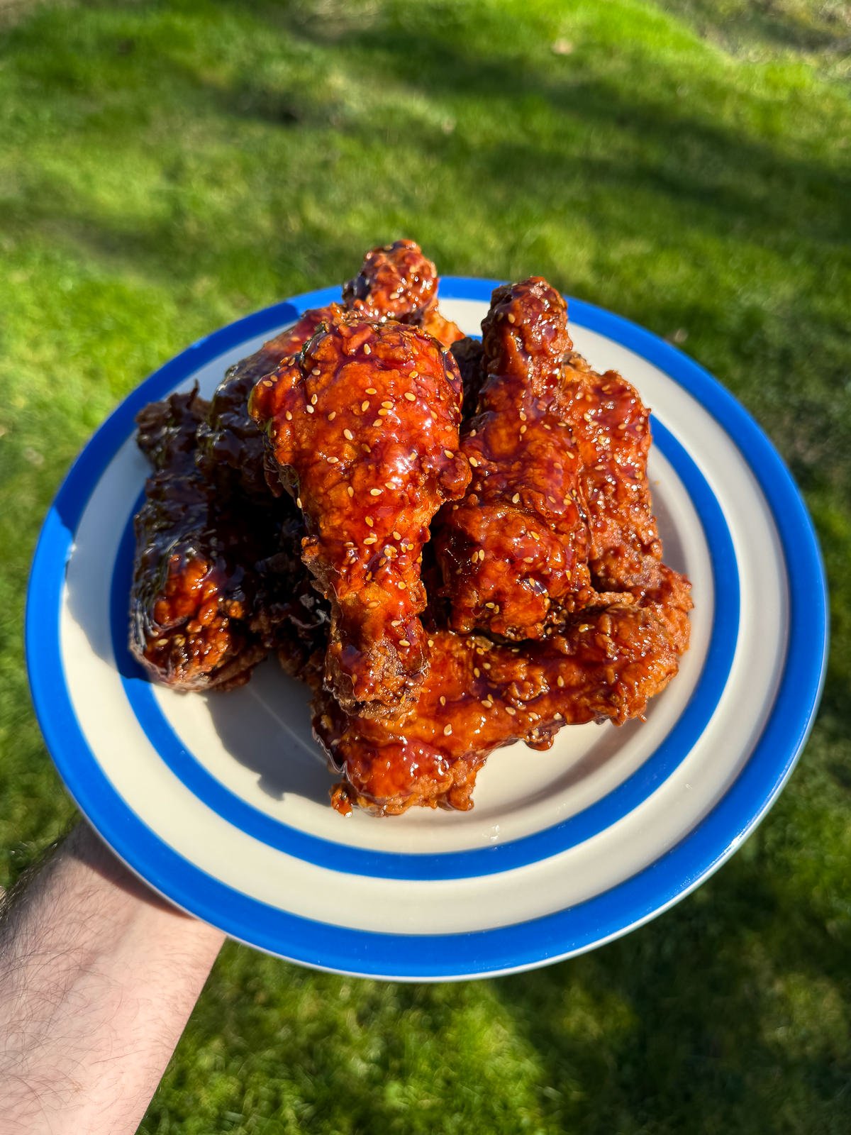 plate of buttermilk fried chicken drumsticks