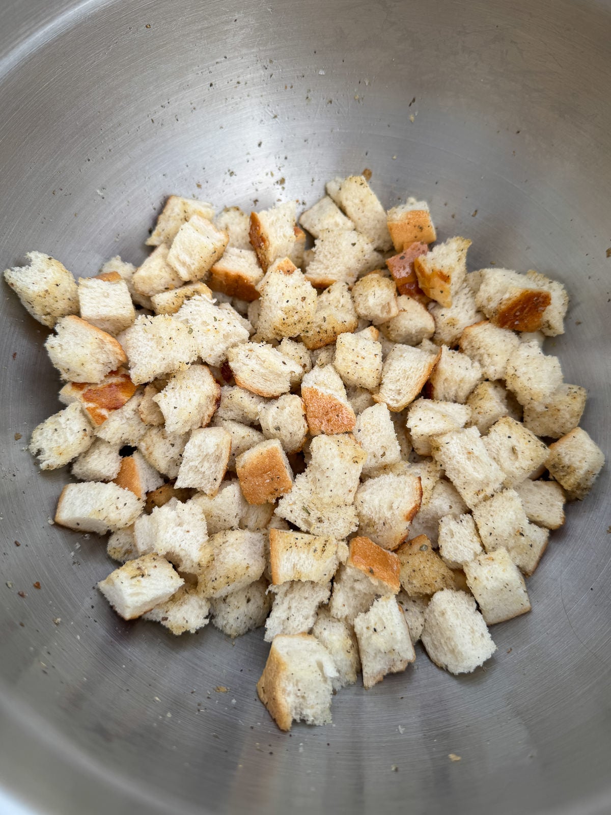 homemade croutons mixed with fat