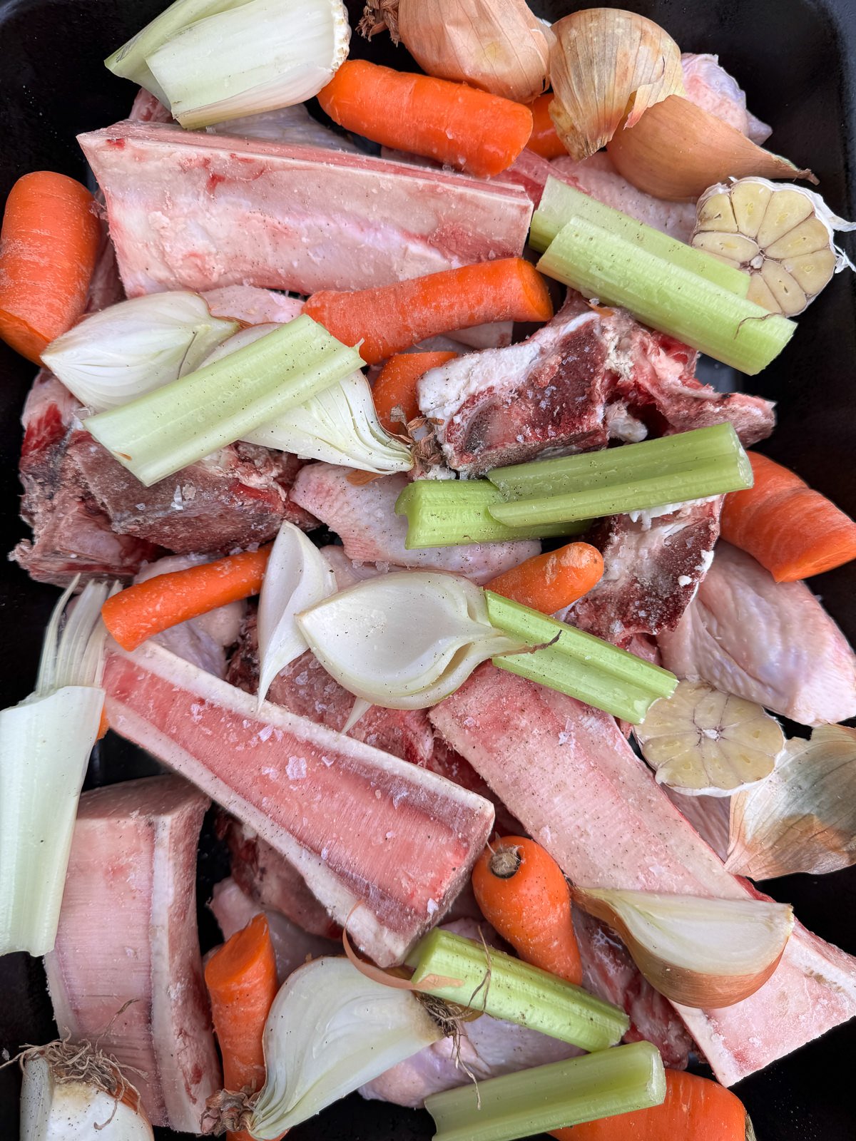 homemade gravy bones & veg for roasting