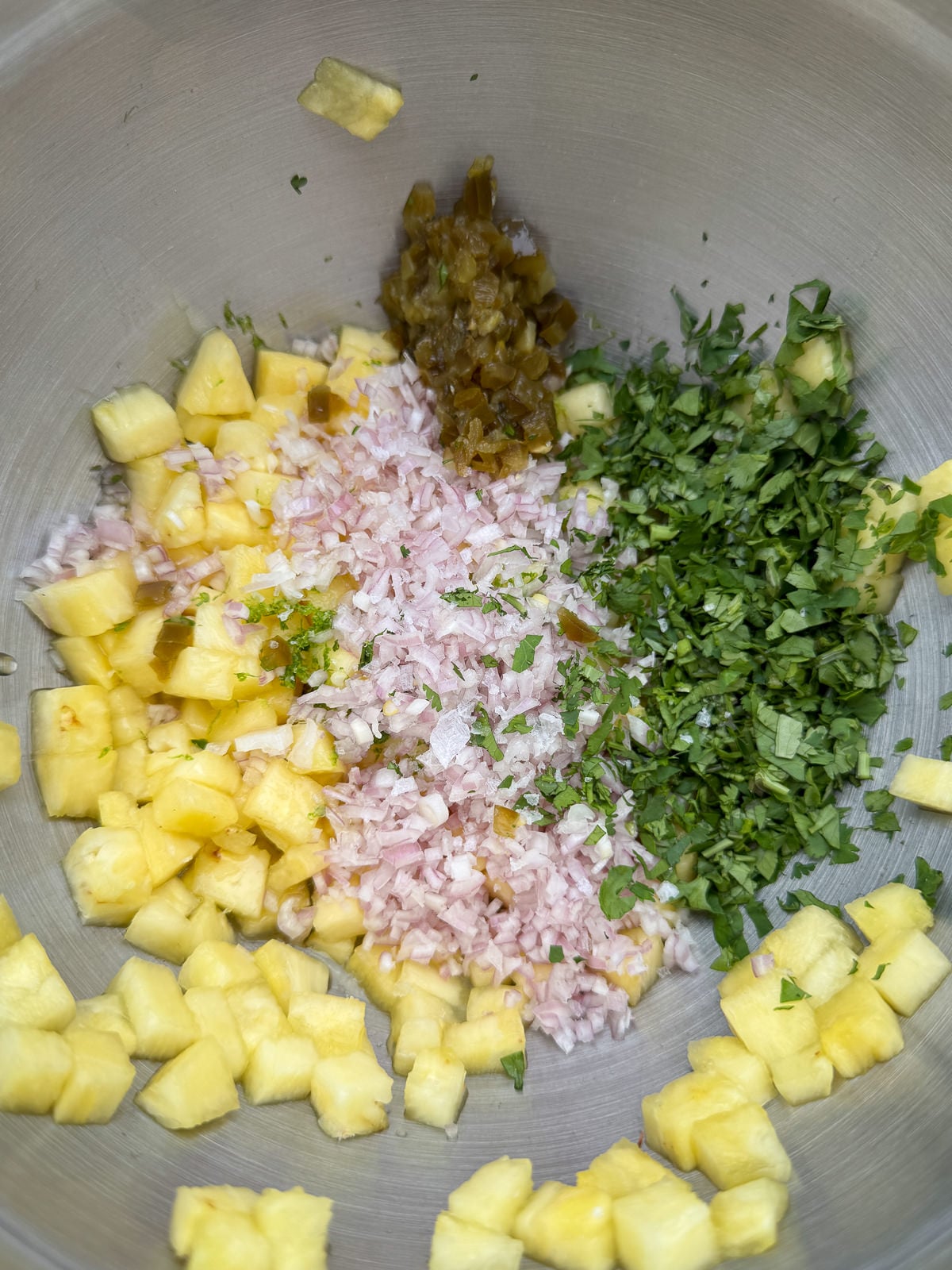 ingredients for salsa in mixing bowl