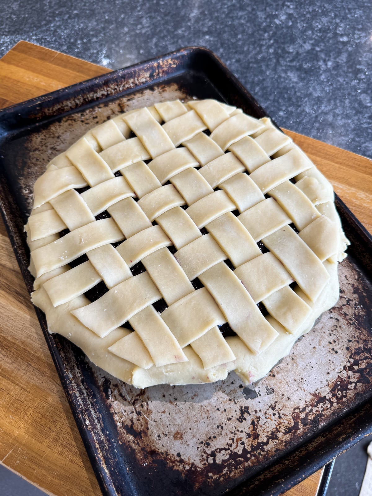 lattice pie topping ready to crimp