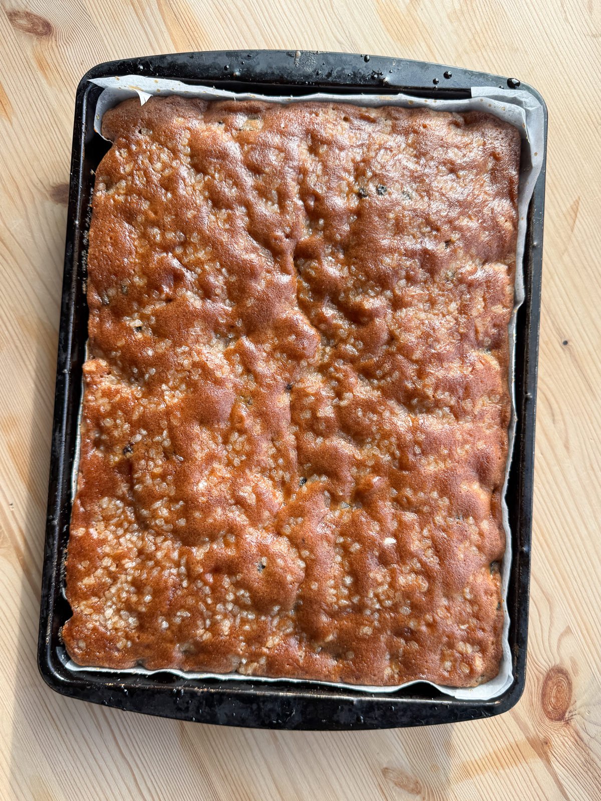 lightly spiced traybake with sugar nibs