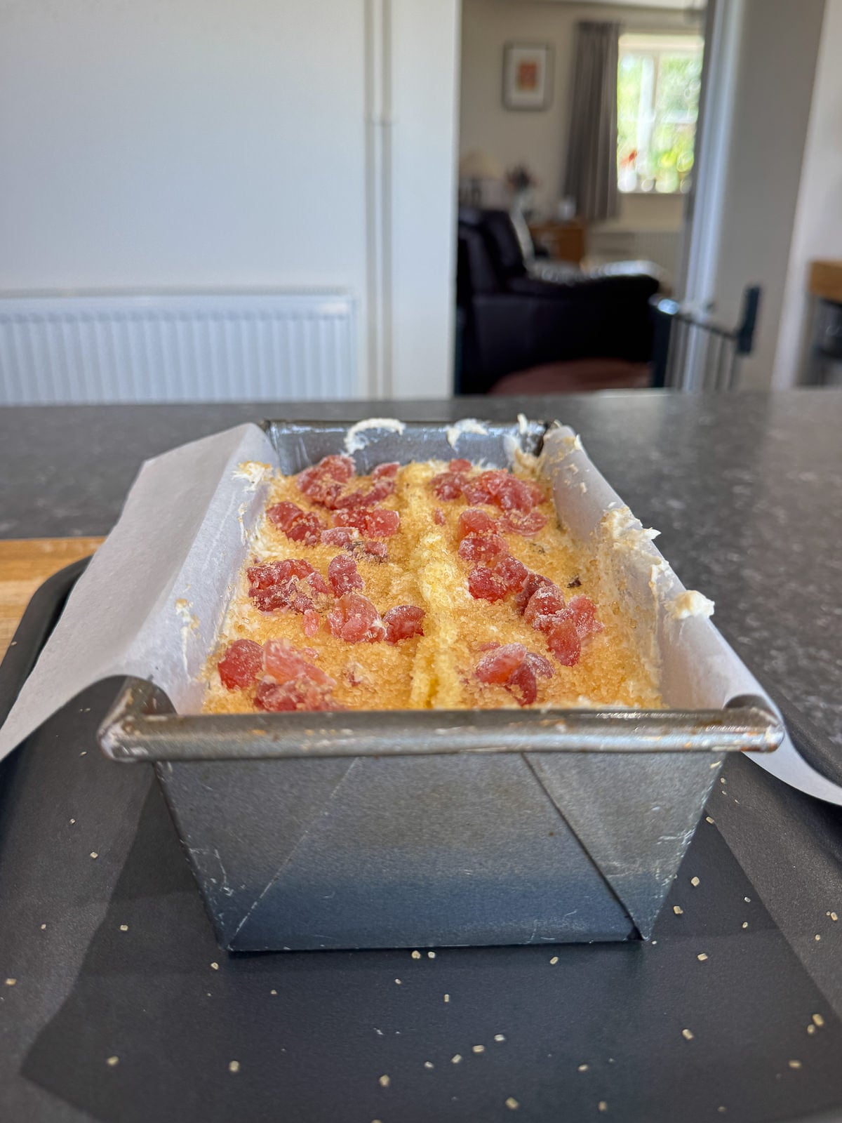 cherry Madeira cake ready to bake