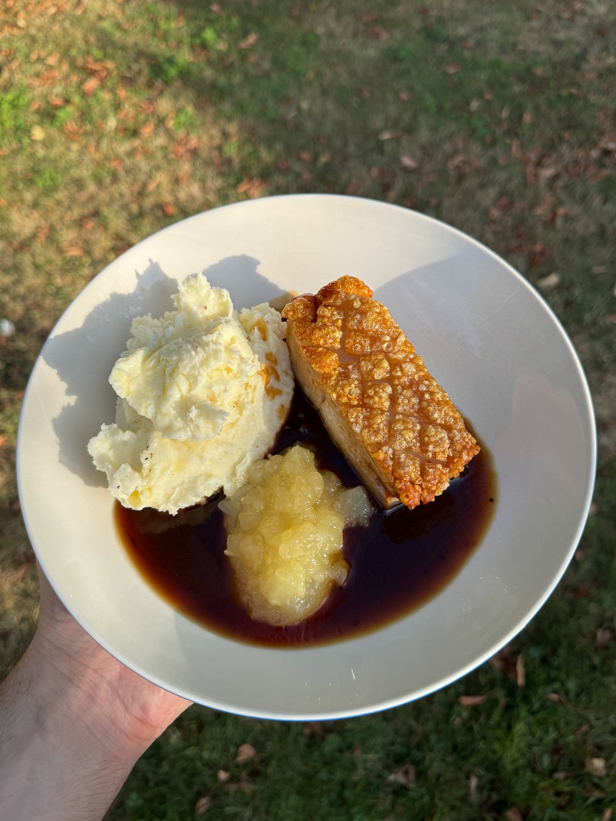 roasted pork belly with mash