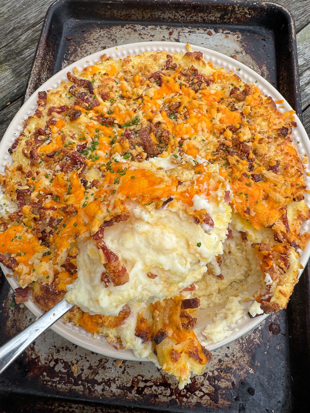 cheese & bacon topped mashed potato casserole