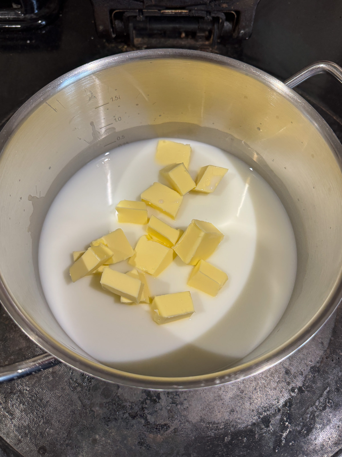 milk butter in pan for choux pastry