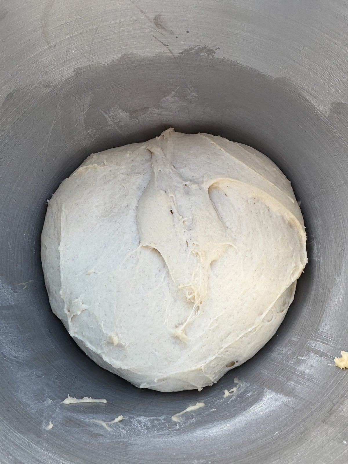 yeast naan dough in mixing bowl