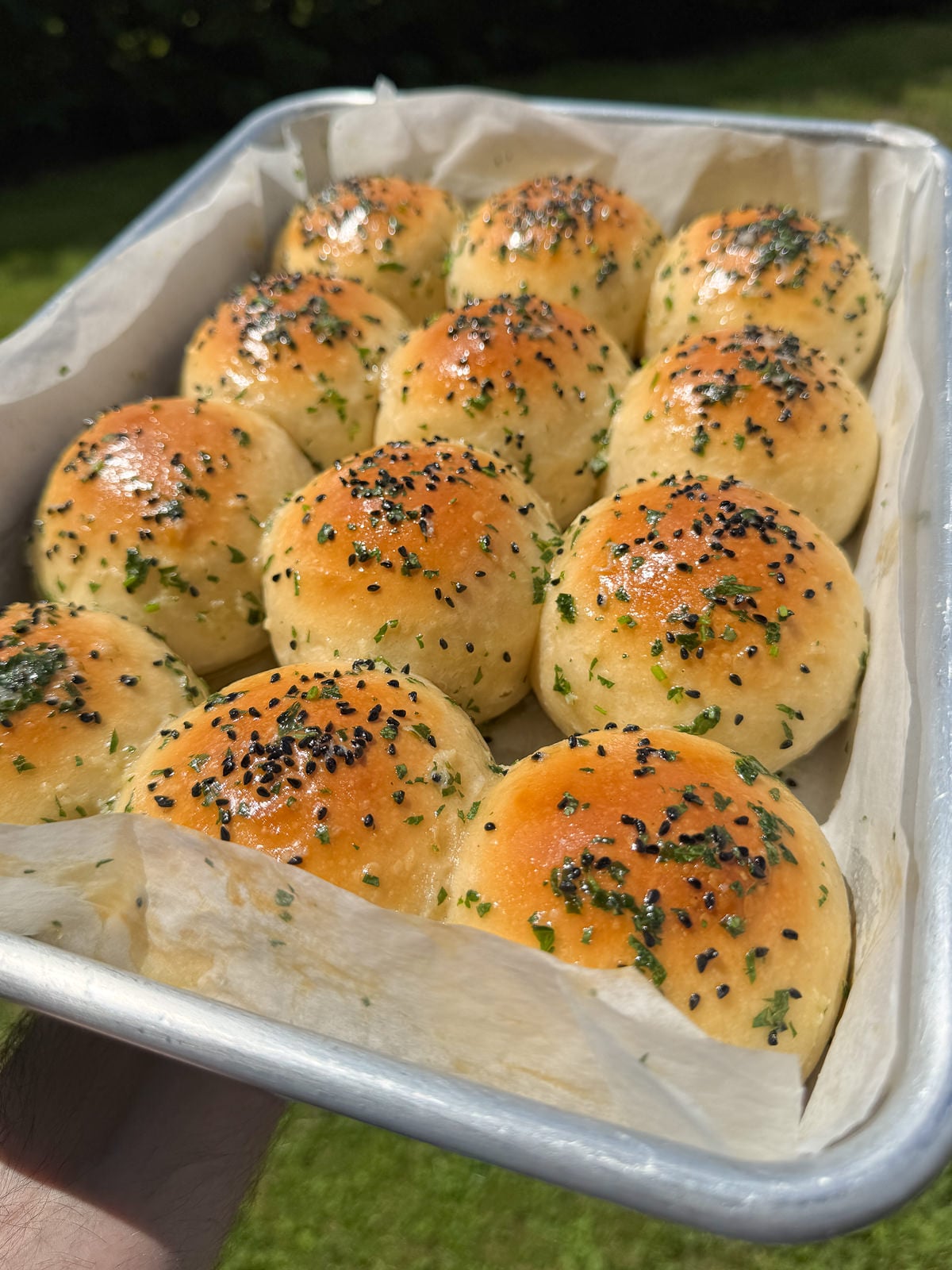 nigella seed garlic dinner rolls