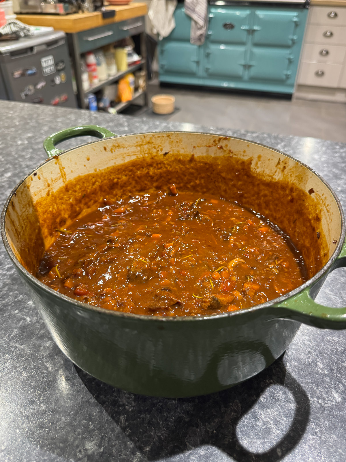 pan of leftover roast beef ragu