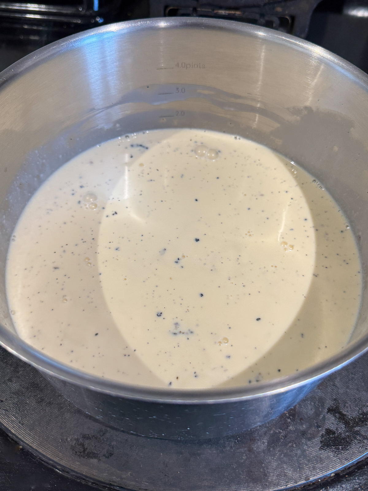 panna cotta mix in saucepan