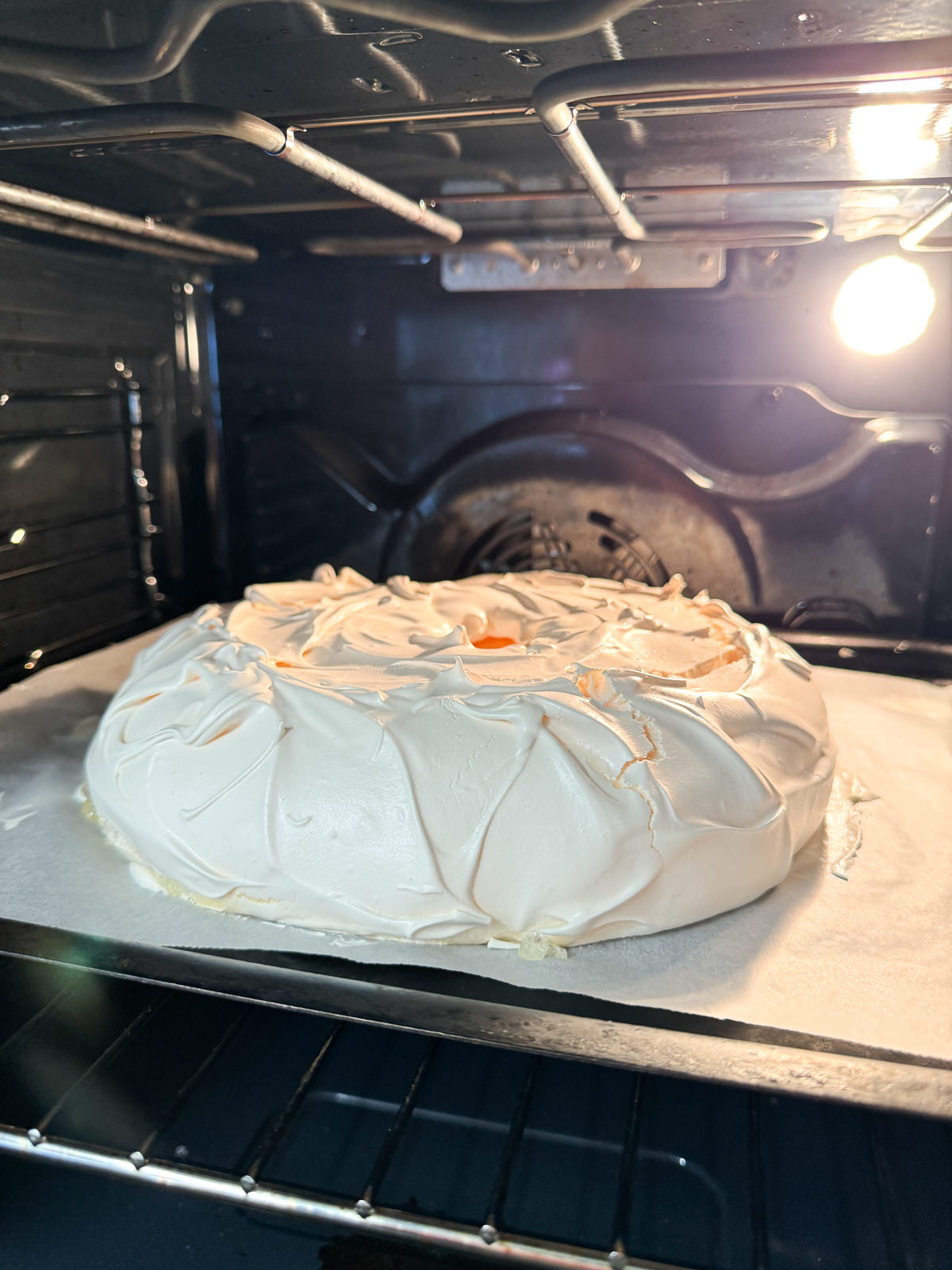 baked pavlova in oven