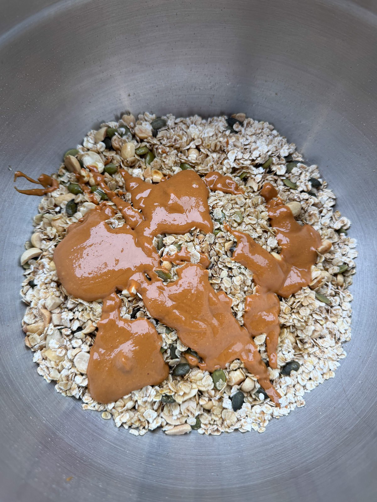 peanut butter granola with pumpkin seeds nuts