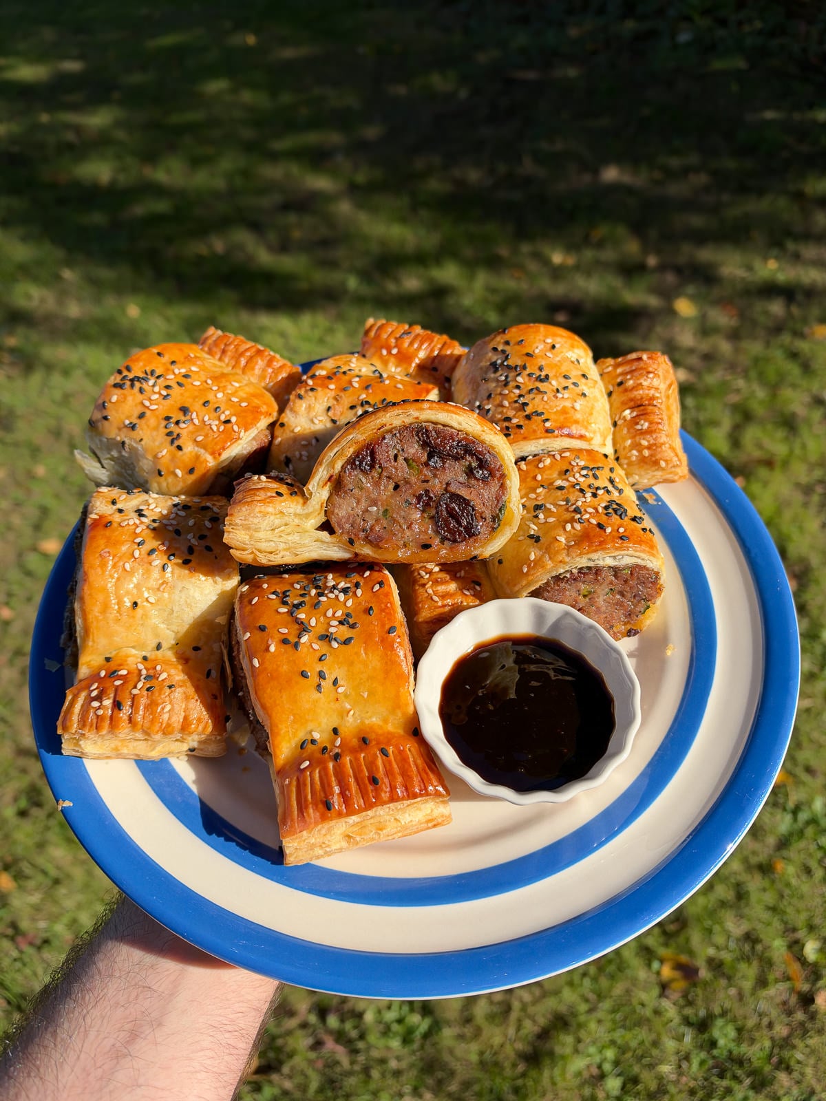 plate of homemade sausage rolls