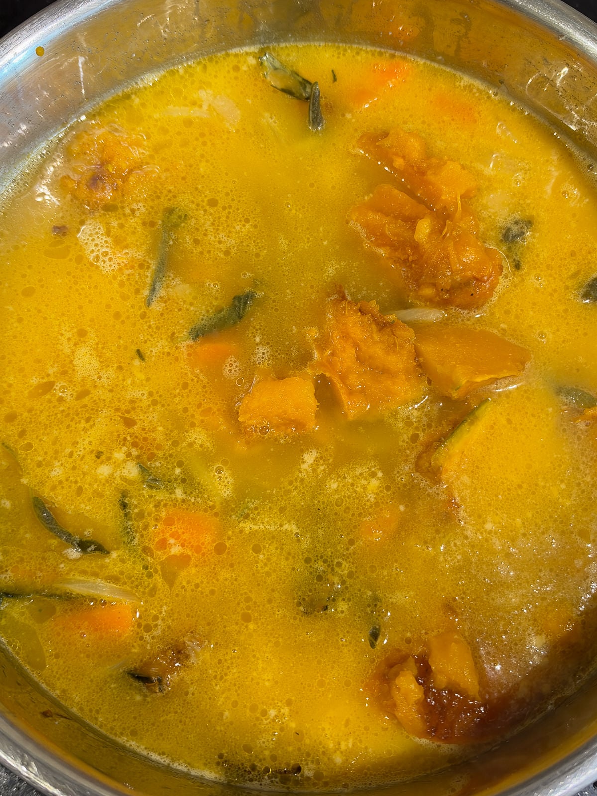 simmering pumpkin soup