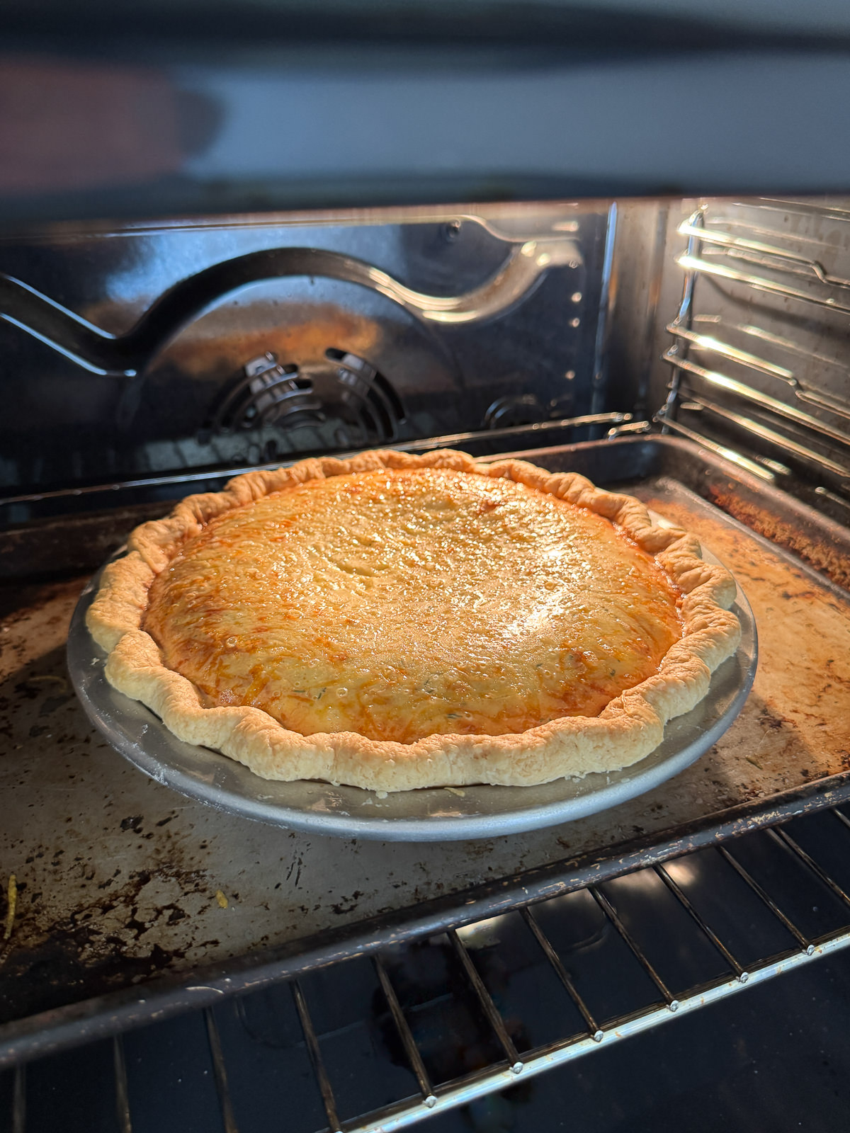 quiche baking in oven