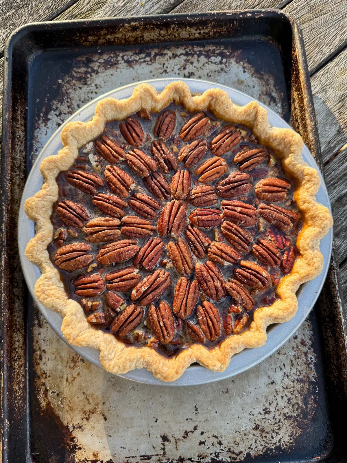 raw pecan pie ready to bake