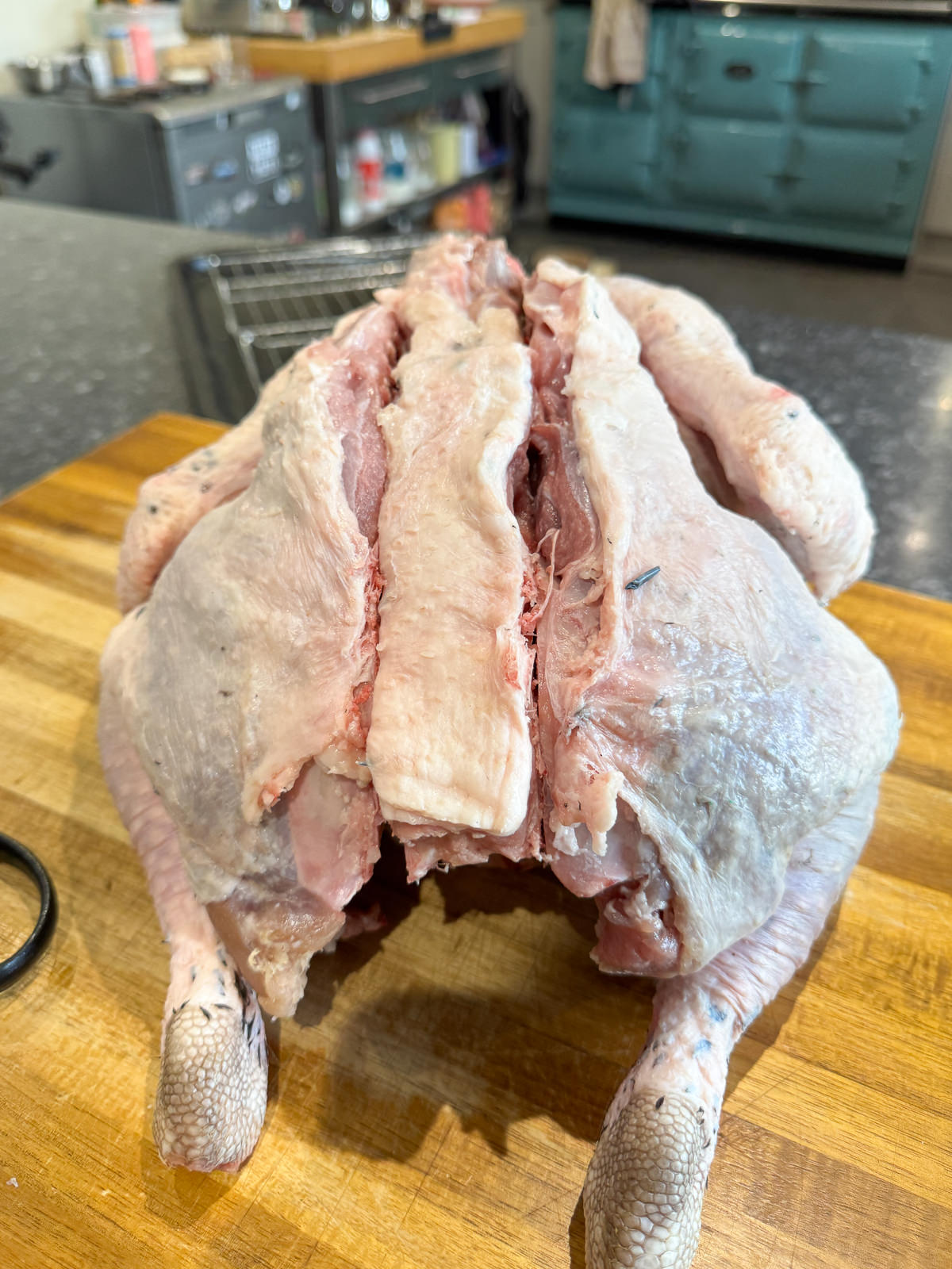 removing turkey's backbone to spatchcock