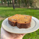 brown butter pecan banana bread with rum butter glaze