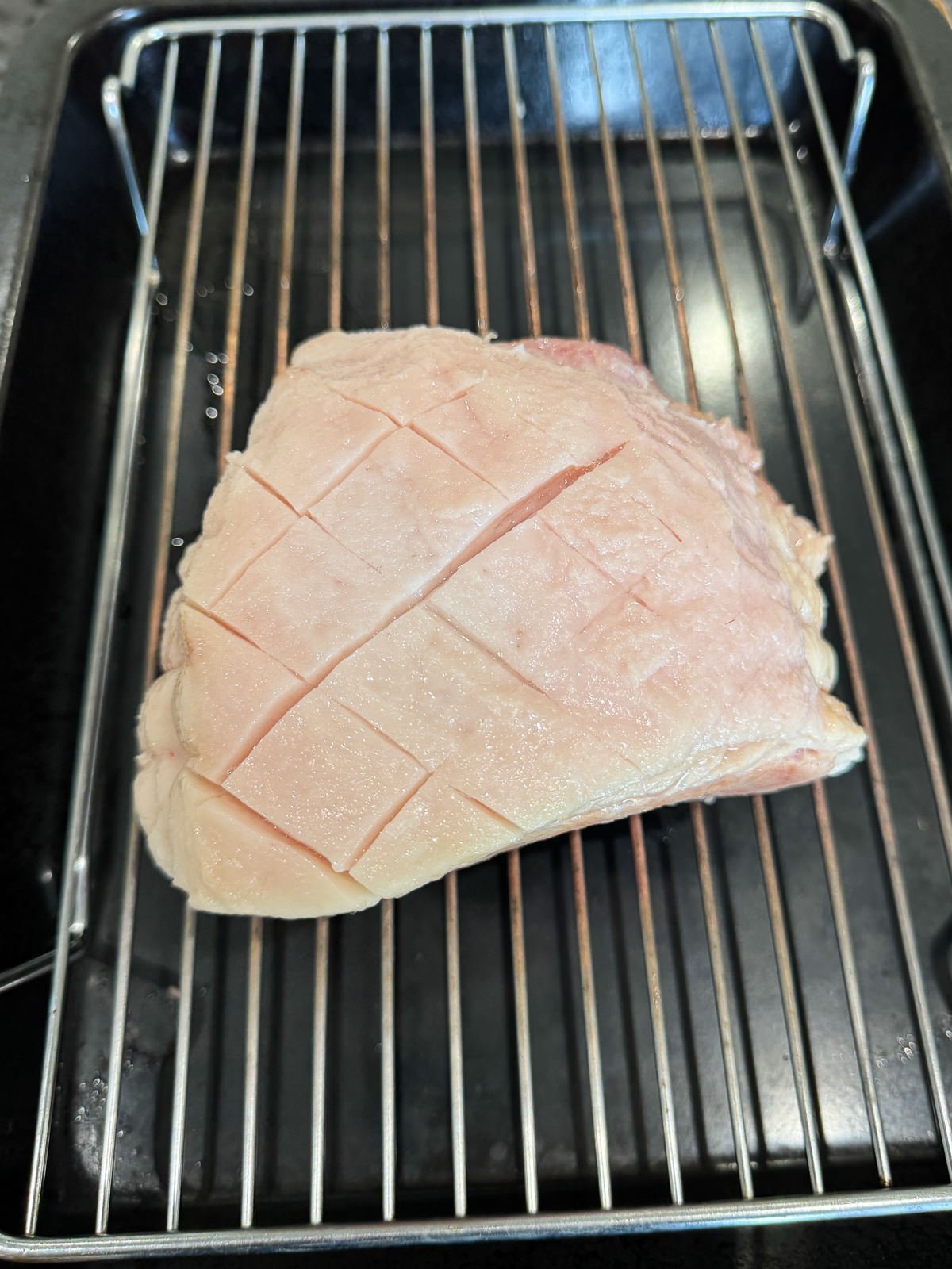scored ham fat ready for roasting