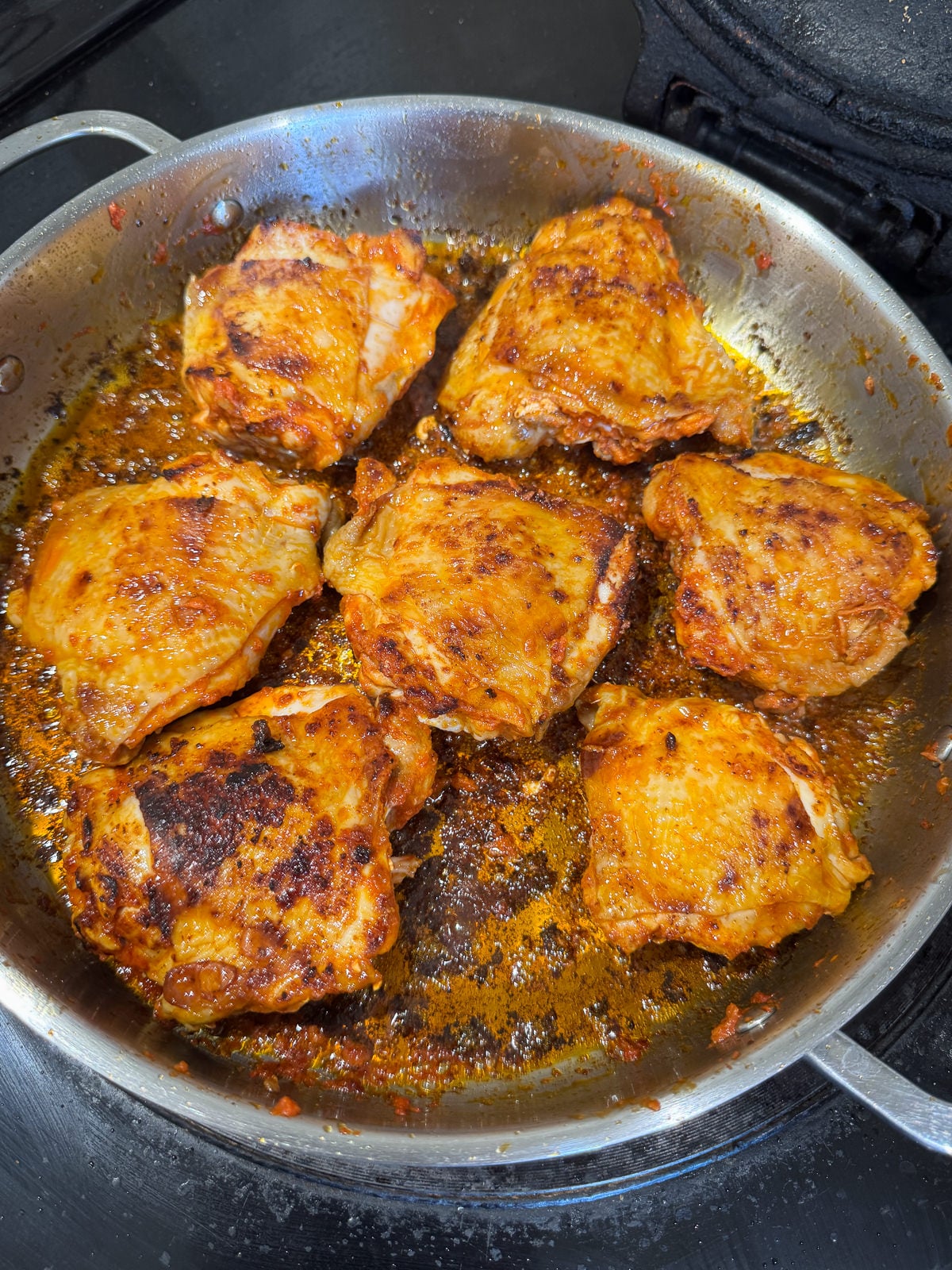 seared chicken thighs to crisp up skin