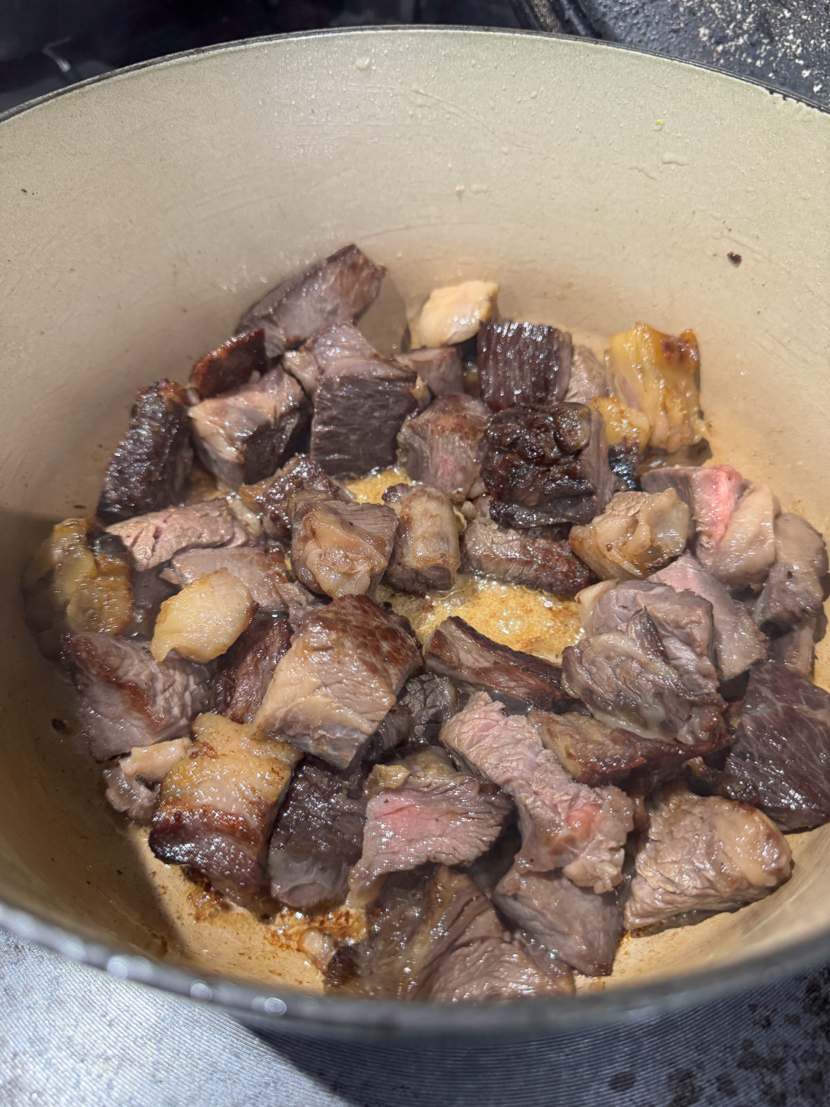 seared leftover roast beef for stewing