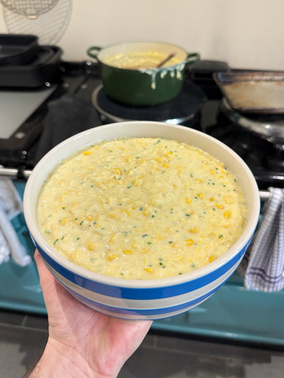 serving dish of creamed corn