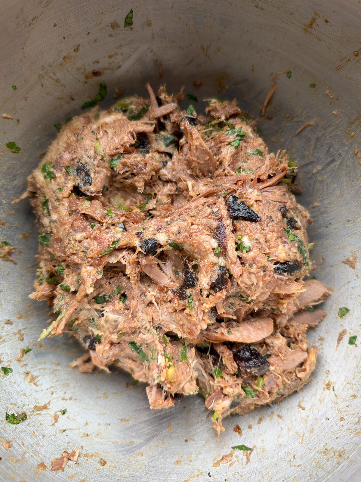 shredded duck sausage meat